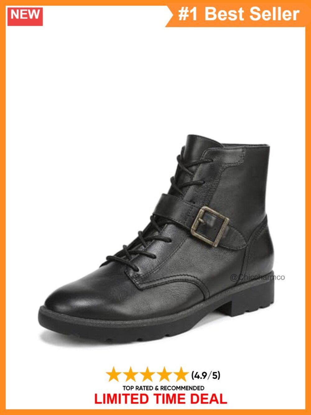 Suede Ankle Bootie with Buckle Detail & Arch Support Lug Sole